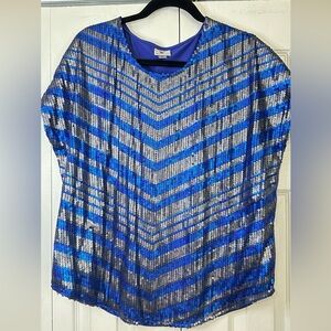 Worthington Blue and Silver Sequin Women's Top